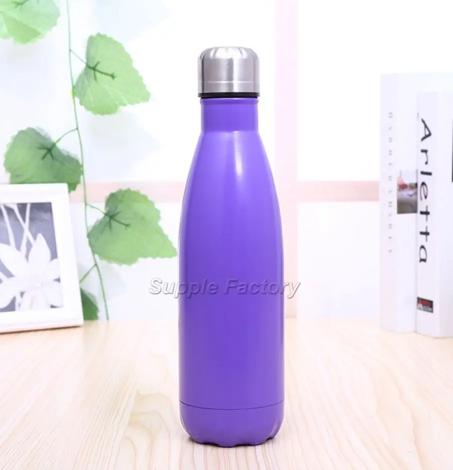 25 шт цвета 500 мл Боулинг бутылки из нержавеющей стали спортивные бутылки для воды для прогулок путешествия изоляции термос чашка можно настроить логотип - Цвет: purple