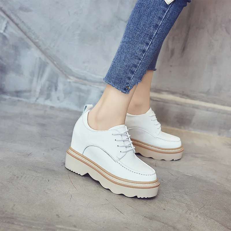Femme En Automne 2018 Noir Qualité Loisirs Swyivy Pour Wedge Sneakres forme Lady Décontractées Cuir Baskets Plate blanc Chaussures Véritable Blanc tE8qwR