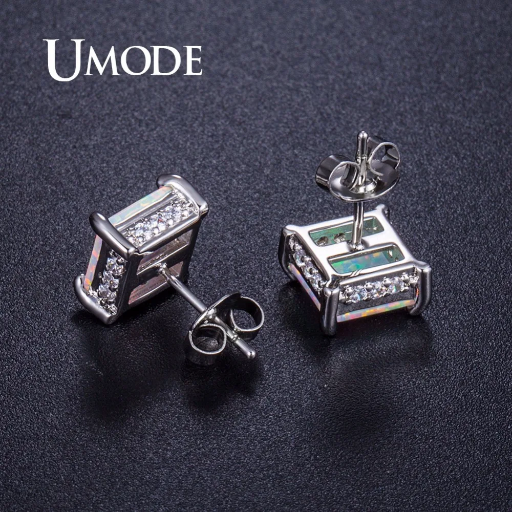 UMODE Fashionable Square Fire Opal Stone Women Studs Earrings Femme Crystal Wedding Party Jewelry Girls brincos Accessory UE0407