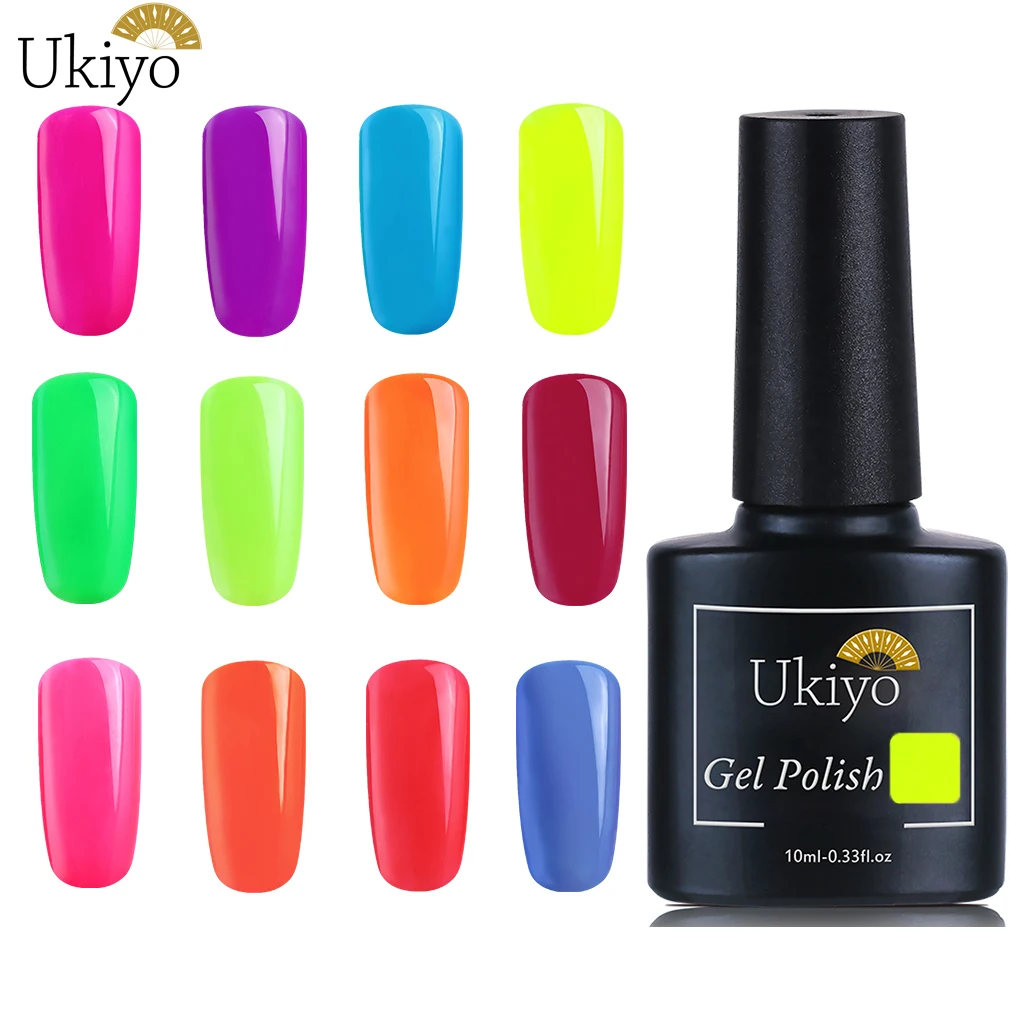 

Ukiyo 10ml Fluorescent Gel Varnish 12pieces/lot Vernis Semi Permanant UV Gel Nail Polish Neon Color Nail Gel Polish Lacquer Gels
