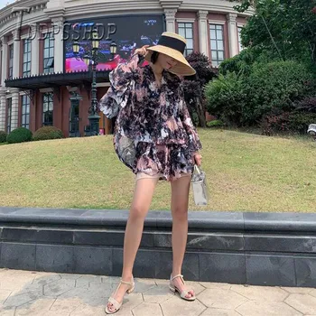 

2019 Summer Vacation Sunscreen Women Sets Blouse and Shorts Female Sets