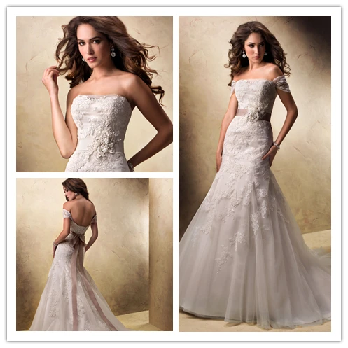 Free Shipping We 1326 Elegant Detachable Cap Sleeves Lace Wedding