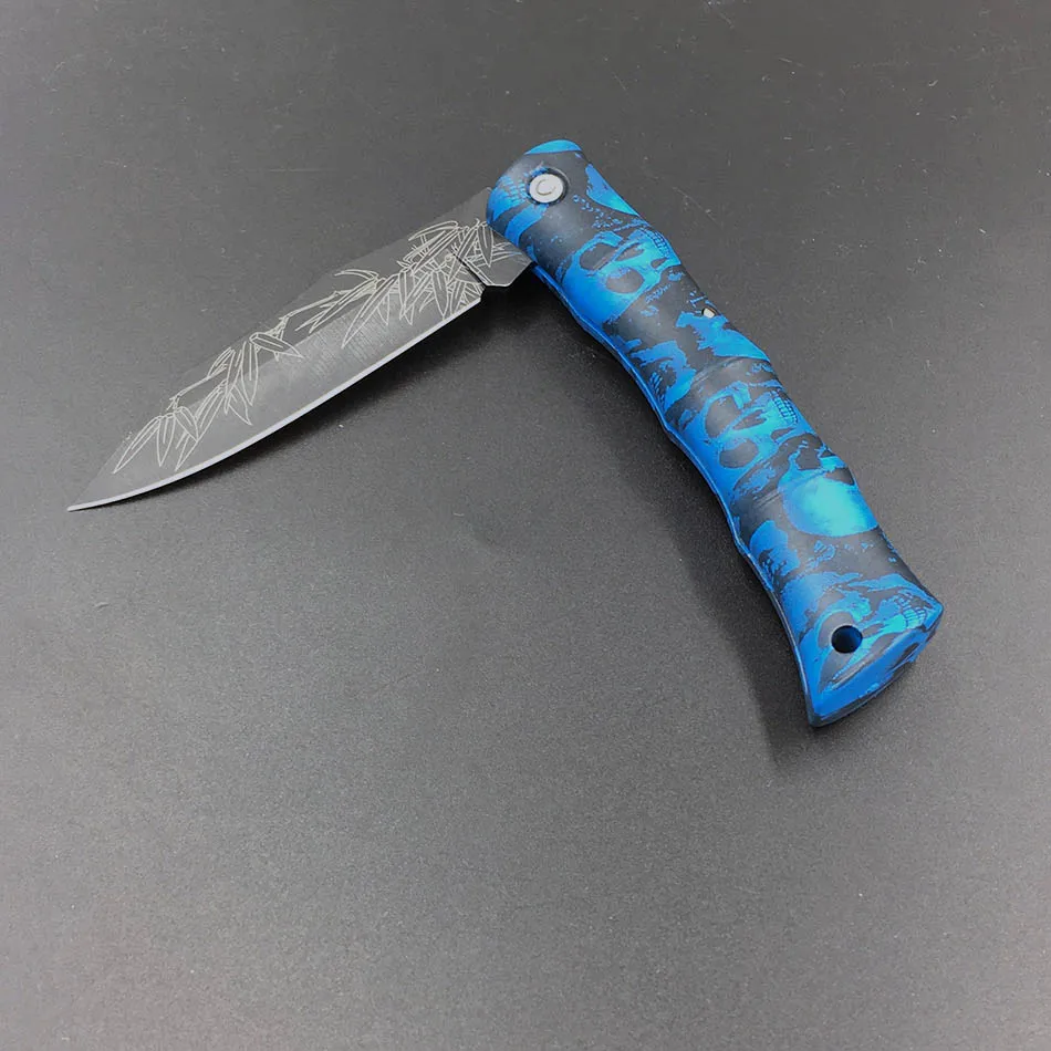 8 цветов Красочный Складной нож Карманный пластиковый Фруктовый нож с ручкой лезвие из нержавеющей стали портативный инструмент - Цвет: Blue Skull