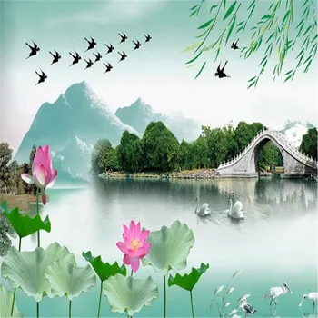 

Lotus Wicker Swan Swallow Landscape Background Wall Professional Making Mural Wallpaper Poster Wall Customizable Photo Wall