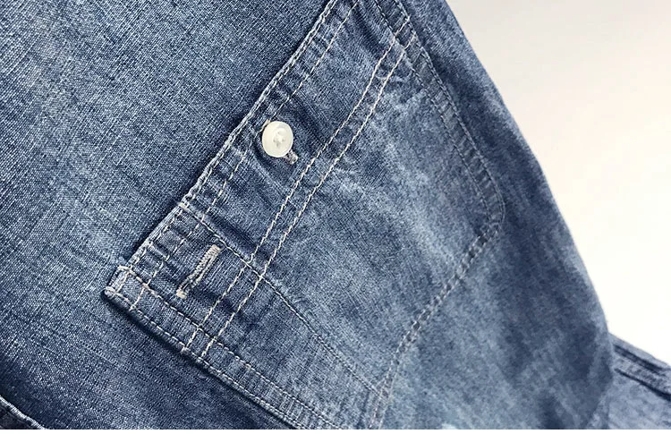 Летняя мужская джинсовая рубашка хлопковые джинсовые рубашки с коротким рукавом мужские однобортные винтажные ковбойские джинсы Camisa