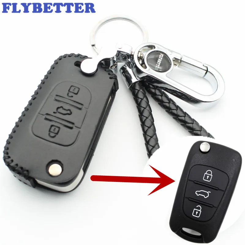 

FLYBETTER Genuine Leather 3Button Flip Key Case Cover For Hyundai I30/IX35/Accent/I20/Sonata/Solaris/Verna Car Styling (B) L1579