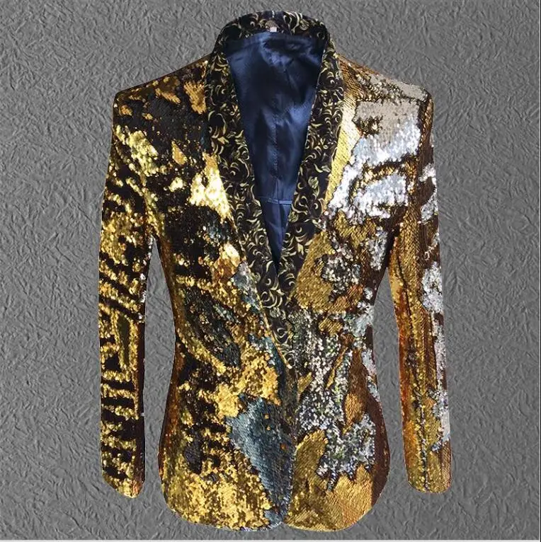 

Purple Blue sequins Jacket Prom Party Fashion Slim Blazers Outerwear Nightclub Bar Host singer stage performance Costumes green