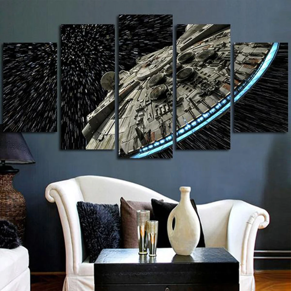 Modern Wall Art Pictures Home Decor Posters 5 Panel Star Wars Destroyer Millennium Falcon Living Room HD Printed Painting Frame