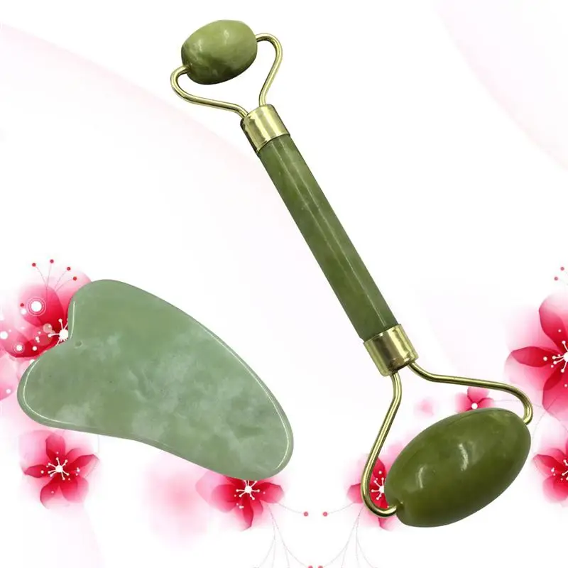 2 шт. Gua Sha роликовый массажер для лица, китайская медицина, натуральный нефрит, инструмент для выскабливания, уход за лицом, набор инструментов для подтяжки
