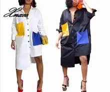 2019 women's clothing hot sale contrast color stitching, color buttons, irregular hem shirt dress contrast camo raw hem crop hoodie