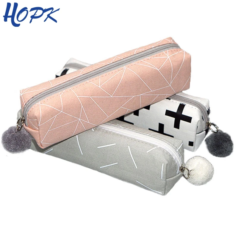 

Concise Solid Color Fur Ball Pencil Case School Pencil Cases for Girl Stationery Canvas Pencil Bag Pencilcase estojo escola