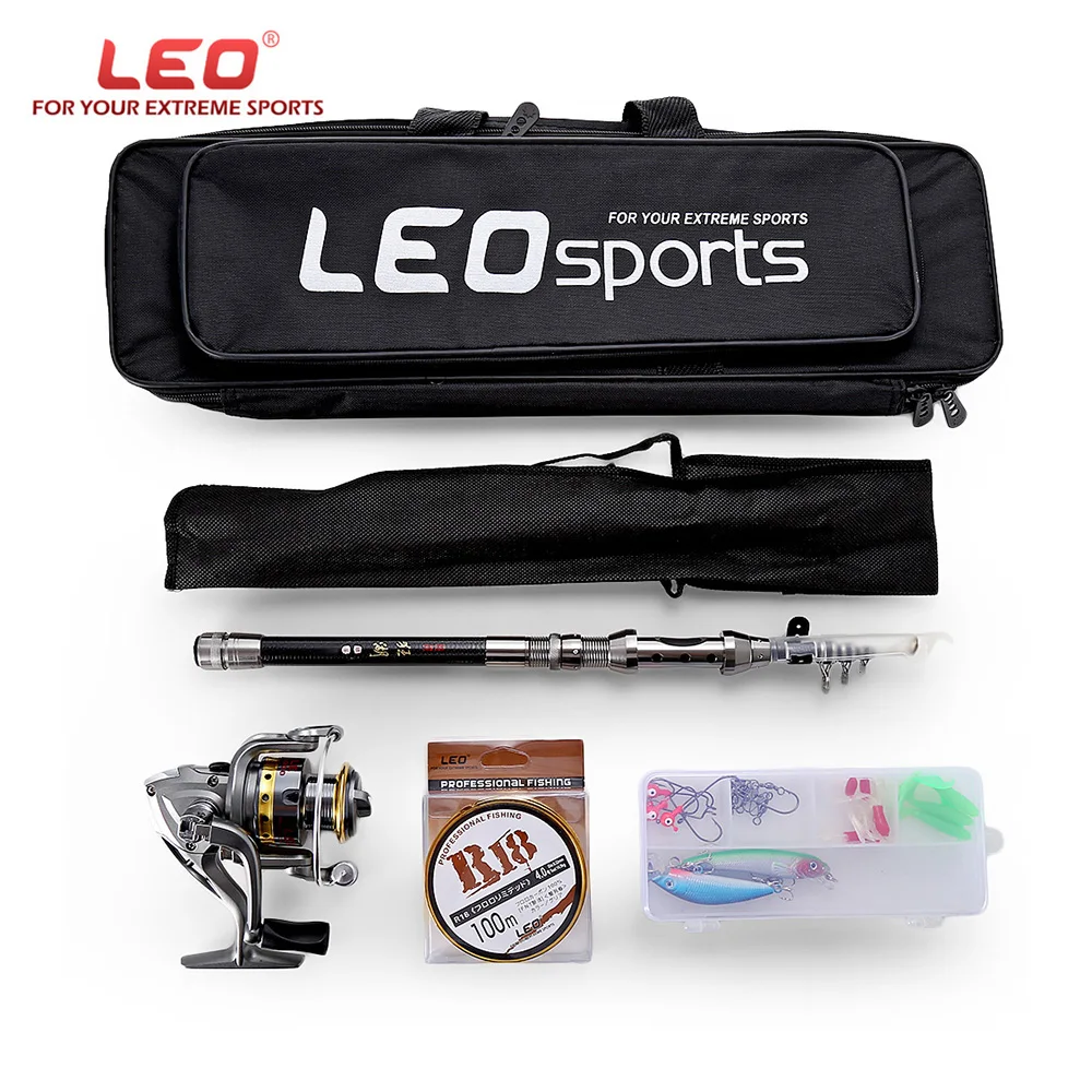 

LEO Telescopic Fishing Rod Spinning Fishing Reel 100M Fishing Line Combo Full Kit with Fish Line Lures Hooks Bag1.5/1.8/2.1/2.4M