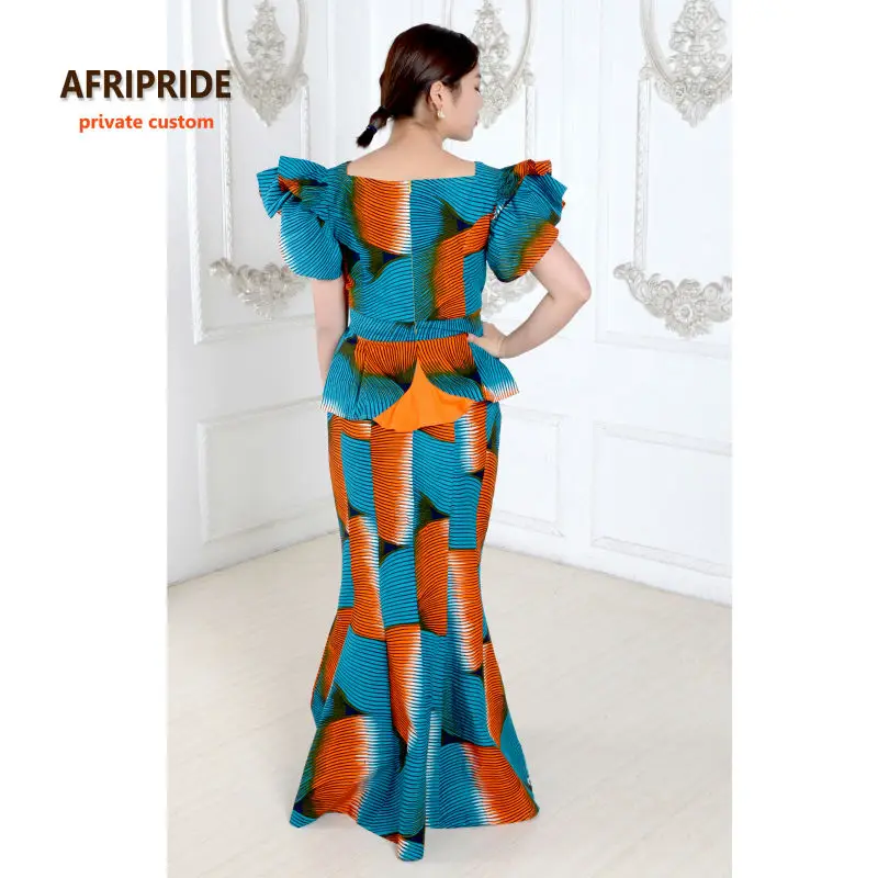 Африканский принт, классическая юбка, комплект для женщин, AFRIPRIDE, топ с оборками на рукавах+ юбка в пол, женские вечерние комплекты A622604