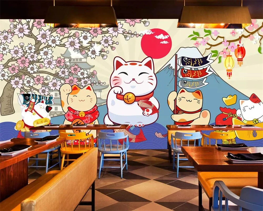 Beibehang mural Custom wallpaper  Japanese sushi lucky cat  