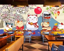 Beibehang mural Custom wallpaper Japanese sushi lucky cat sushi restaurant Japanese cuisine background wall murals 3d wallpaper free shipping custom wallpaper mural retro japanese traditional culture restaurant sushi shop background wall painting deco