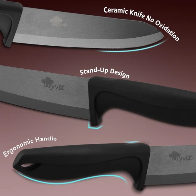 Ceramic Knives Set with Covers - 6 Pcs - Black