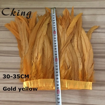 gold yellow Дизайн 2 м/лот Петух Coque хвост бахрома 30-35 см шитье петух отделка из перьев/ленты 27 цветов - Цвет: gold yellow