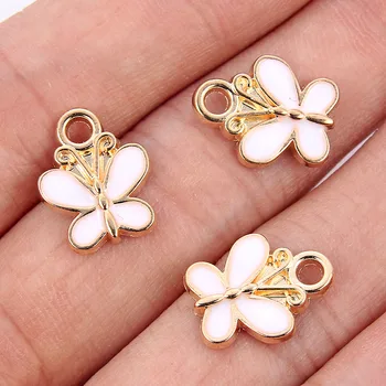 

10pcs White Butterfly Enamel Charms Pendants Fit Bracelet Gold Color Alloy beads Jewelry Findings 15mmx12mm