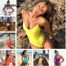 2018 New Women One Piece Swimsuit Sexy Bandage Padded Bathing Suit Push Up Solid High Cut Hot Thong Swimwear Monokini BKLG07