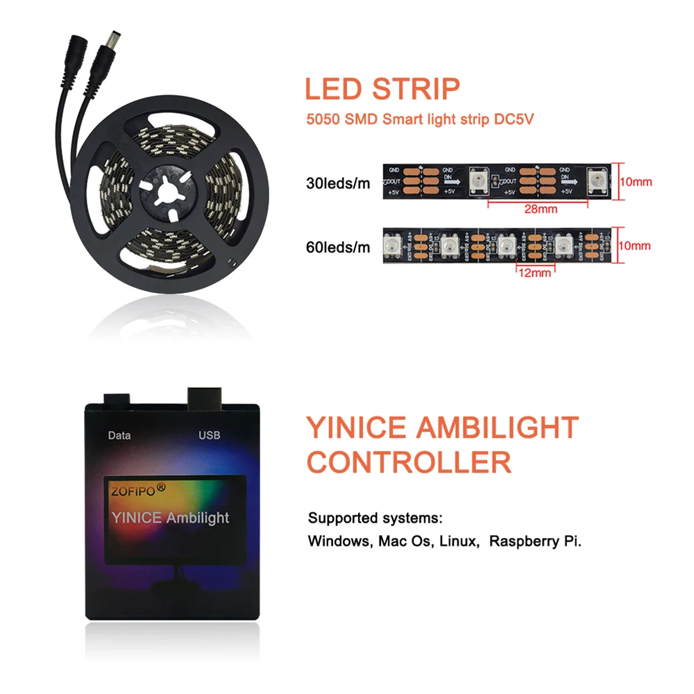 1 м/2 м/4 м/5 м комплект Ambilight WS2812B 5 в Светодиодная лента USB кабель питания лампа лента для ПК ТВ фоновое освещение экран мечты