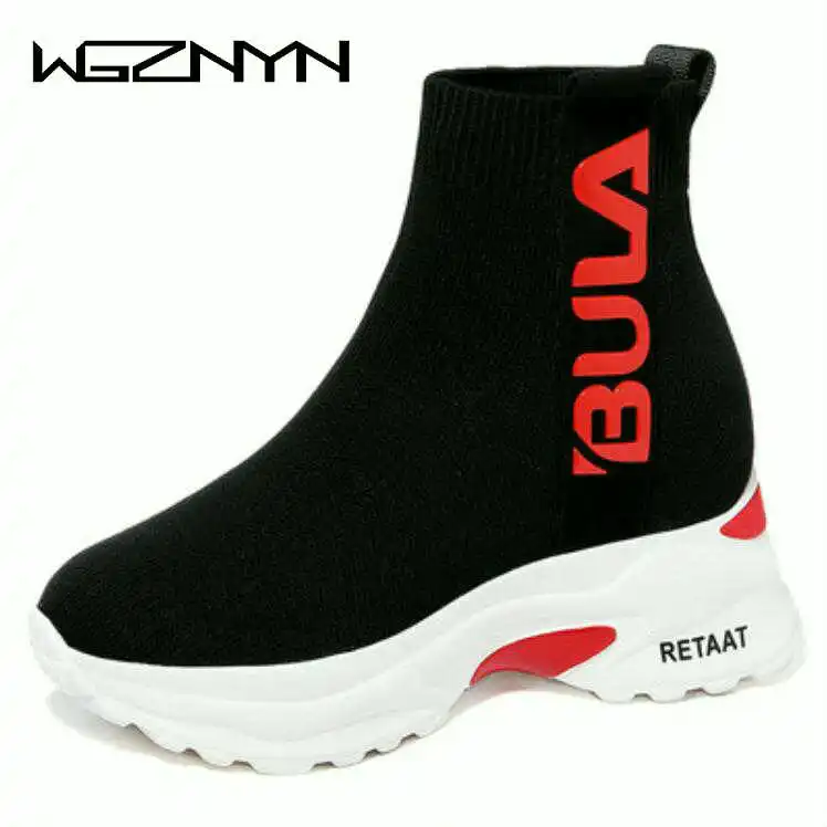 Skup WGZNYN 2019 nowych kobiet buty botki zimowe Stretch buty na koturnie obcas skarpety buty moda buty kobieta Zapatos De Mujer W06