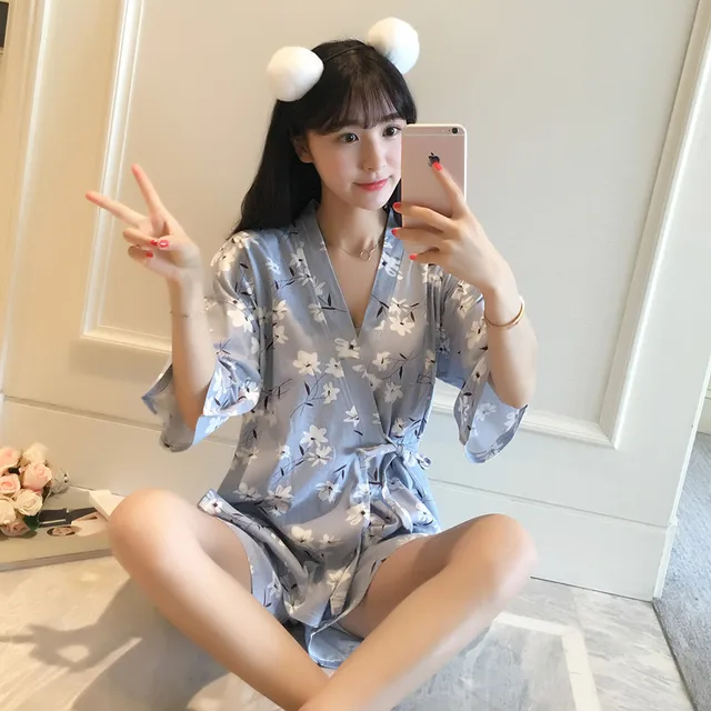 summer Japanese Female Pajamas Set Women Sleepwear nightgown girls