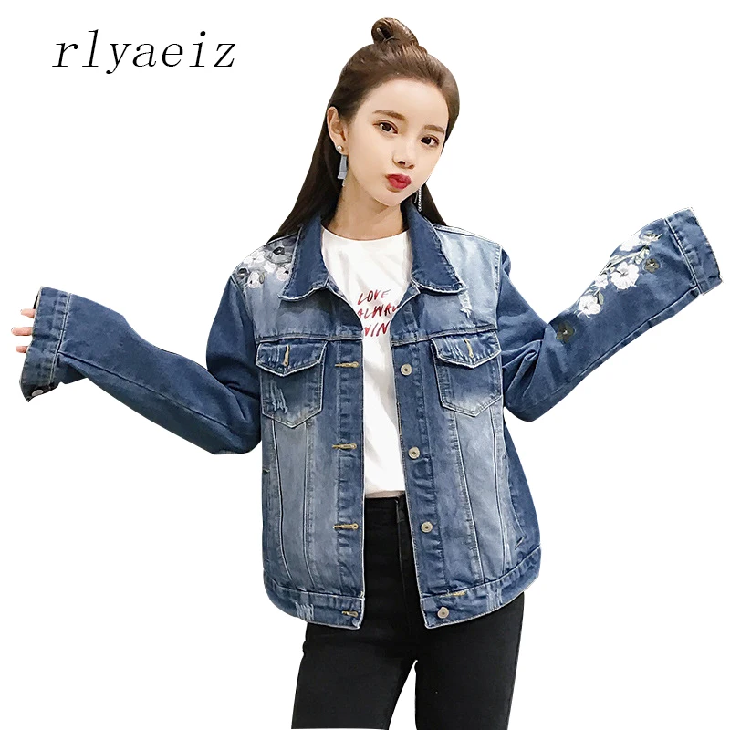 Rlyaeiz England Style Jacket Women 2018 Spring Floral Embroidery Long Sleeve Short Denim Jackets Female Jeans Clothing | Женская одежда