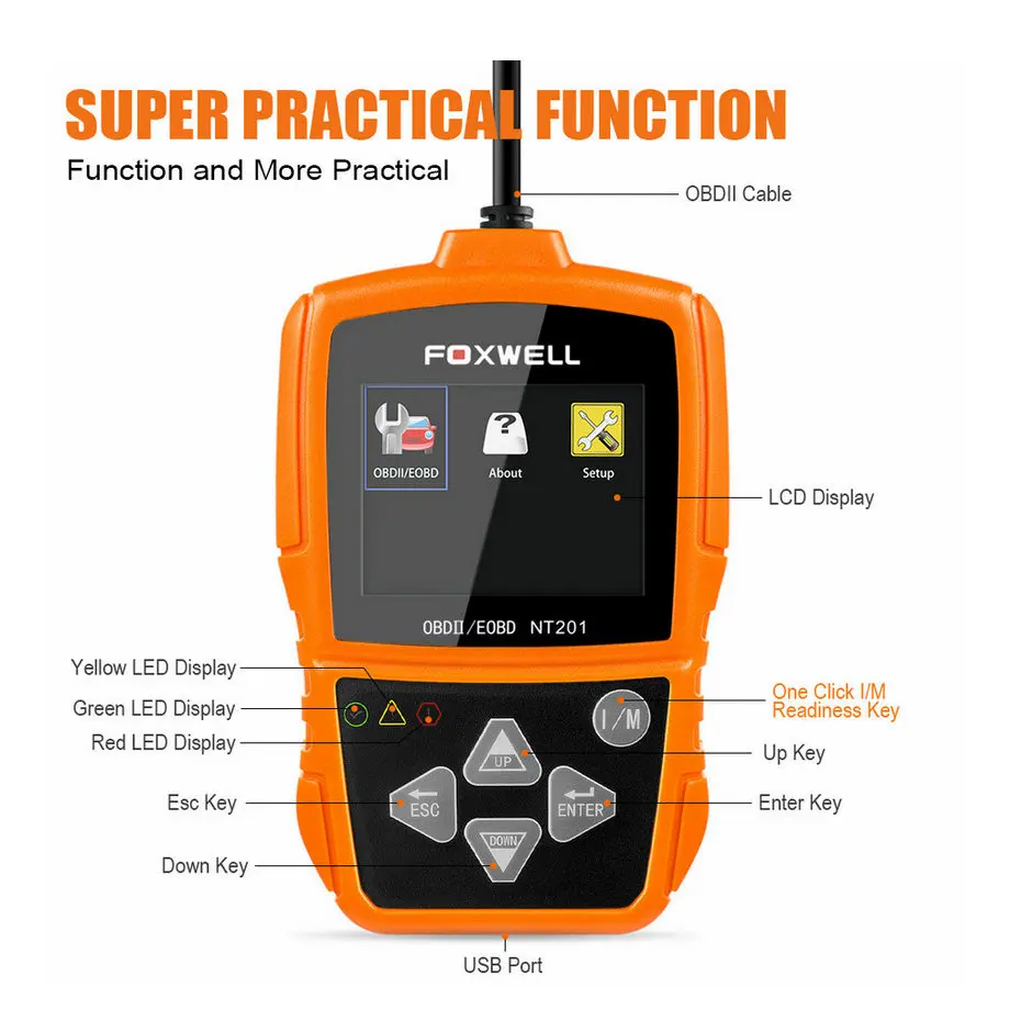 Foxwell NT201 OBD2 ODB2 автоматический диагностический сканер OBDII считыватель кодов неисправностей двигателя инструменты сканирования PK ELM327 OBD 2 Автомобильный диагностический сканер