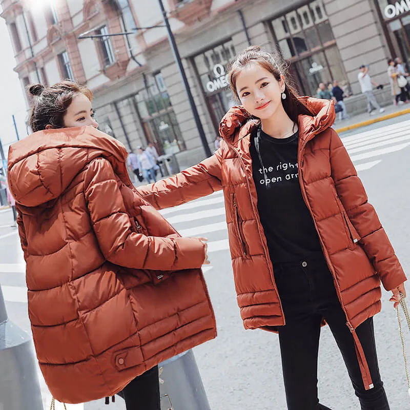 Winter Jacket Women Parka Casual Long Sleeve Down Cotton Plus Size Jacket Coat Outerwear Thick Hooded Slim Tops Jacket Coat Q589