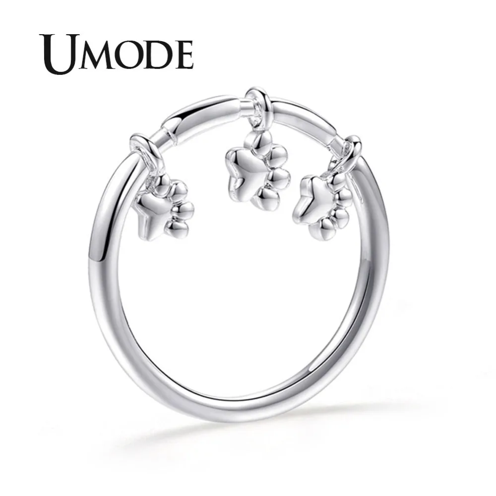 

UMODE Girls Dog Cat Paw Foot Print Pendant Rings Finger Rings Women Love Wedding Silver Luxury Jewelry Accessories Free UR0495