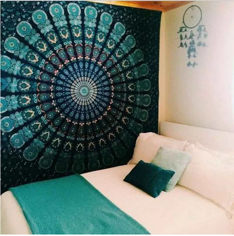 Индийское Бохо Голубое перо Йога матовое пляжное полотенце настенный гобелен как домашний декор