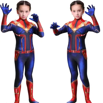 

2019 Girls Kids Movie Captain Marvel Carol Danvers Cosplay Costume 3D Printed Superhero Zentai Bodysuit Jumpsuits