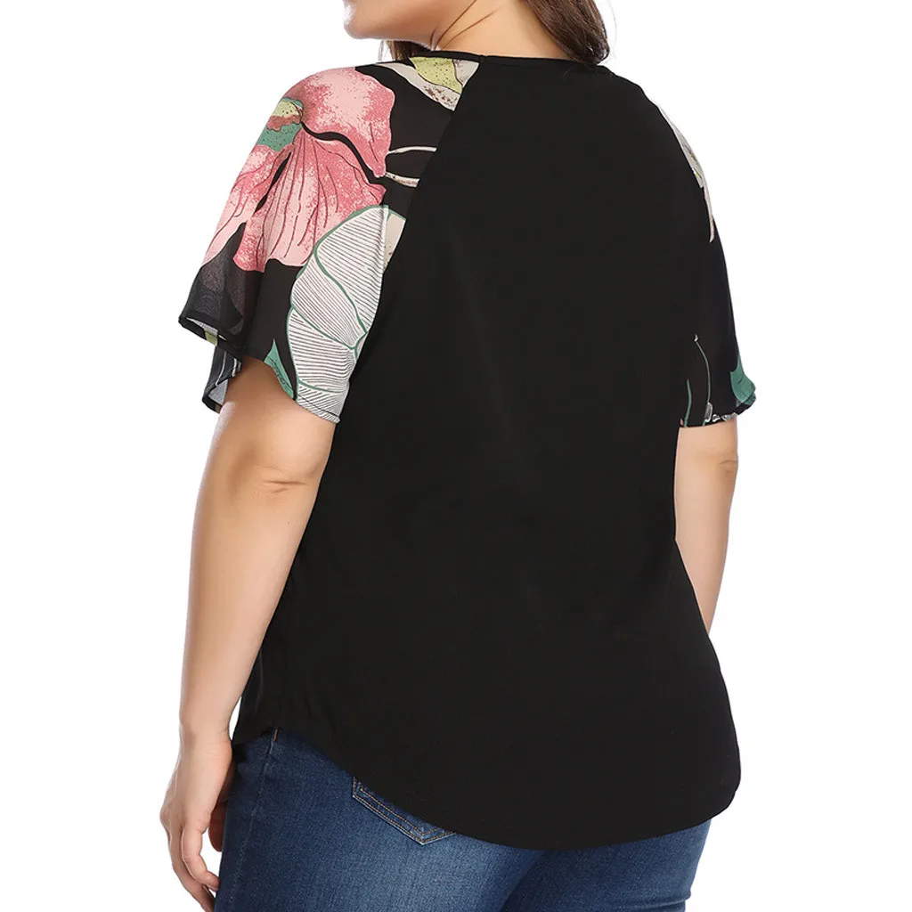 Шифоновая Блузка, женская рубашка, повседневные топы с цветочным принтом, с круглым вырезом, размера плюс, блузка с коротким рукавом, рубашка Blusas Mujer De Moda, сорочка