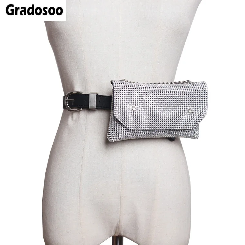 

Gradosoo Diamond Fanny Pack For Women Chain Design Shoulder Bag Women Waist Belt Bag Female Banana Bag Fashion Belly Bag LBF510