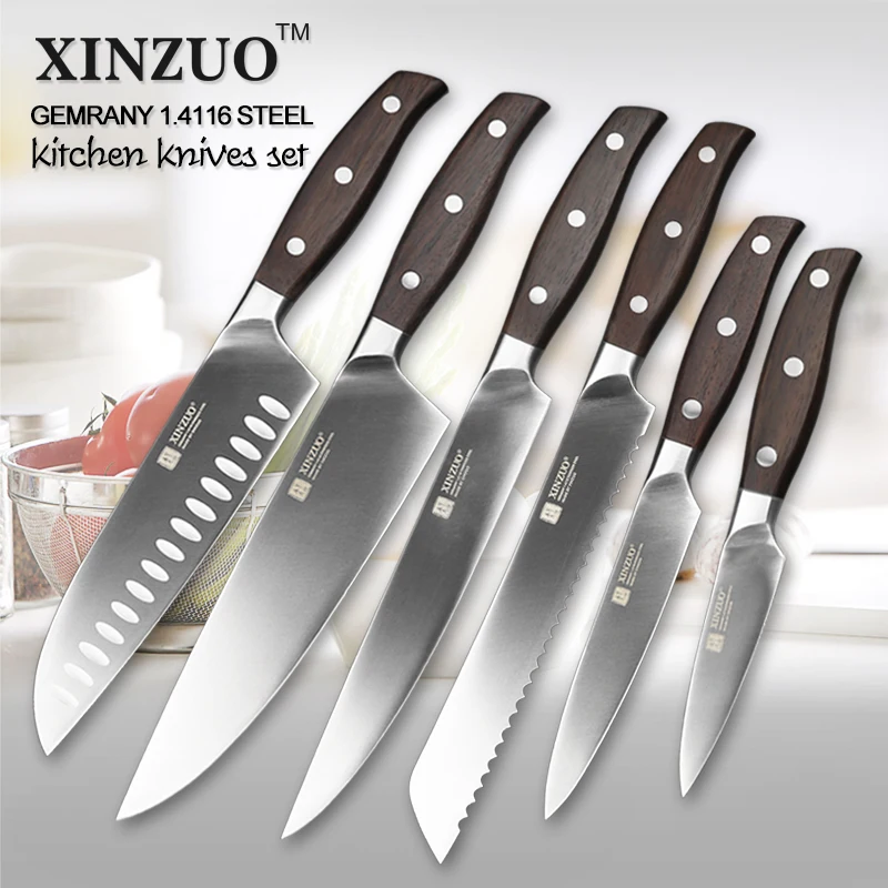  XINZUO Kitchen Tools 6 PCS Kitchen Knife Set Utility Cleaver Chef Bread Knife Kitchen Stainless Ste - 32723482938