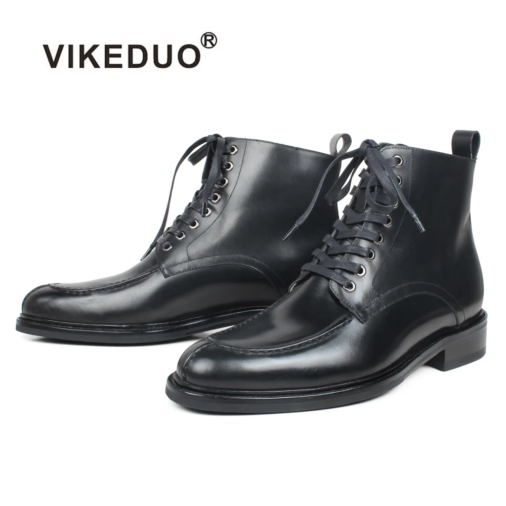 VIKEDUO/Черные ботильоны с меховой подкладкой для мужчин натуральная телячья кожа