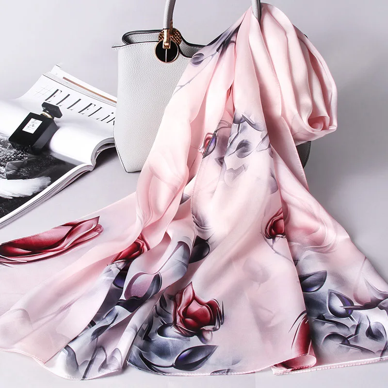 Натуральный шелковый шарф, женский шелк из Ханчжоу, шали и обертывания для женщин,, с принтом, винтажный Шелковый платок, длинный, чистый шелк, шарфы - Цвет: Color 1