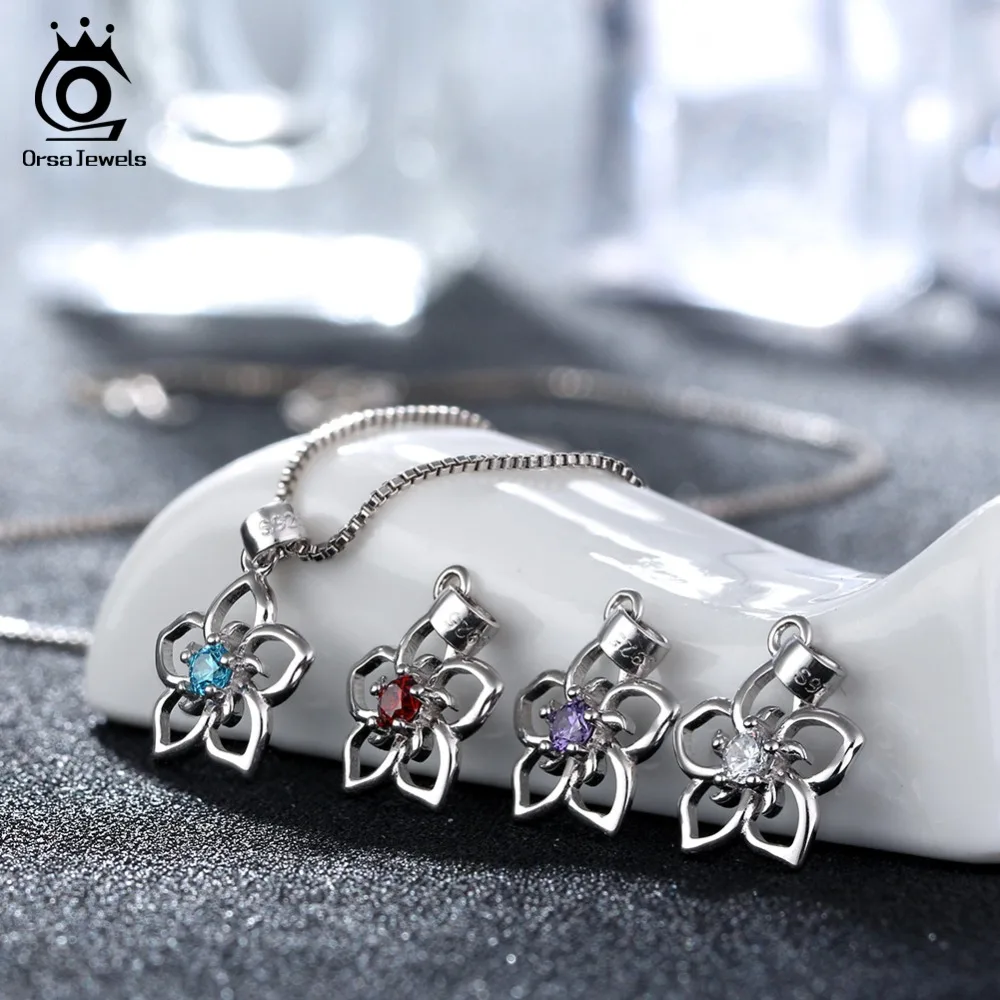 ORSA JEWELS Настоящее серебро 925 ожерелье для женщин цветок кулон с прозрачным