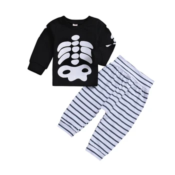 

Fashion Newborn Infant Kid Baby Boy Baby Girl Clothes Cotton Casual Popular Skull Halloween Top Stripe Long Pants Kid Clothes