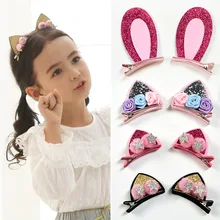 Flash-Rainbow Hairpin Hair-Accessories Cat Ears Rabbit 2pieces/Set Girl Felt-Cloth Furry