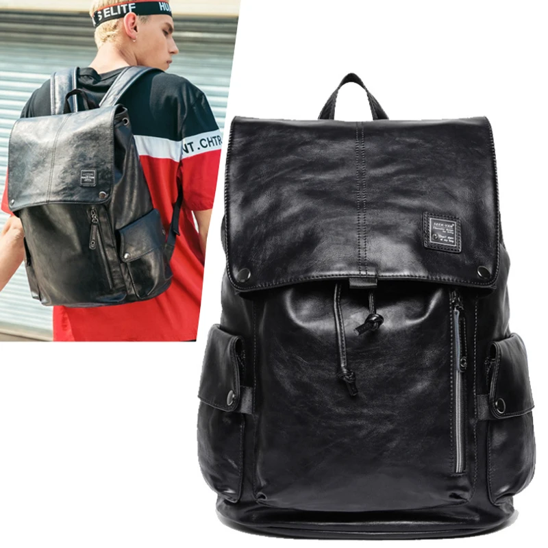 

Alena Culian bookbags Men Backpack Waterproof backpack Open Drawstring Design bags PU big capacity Men Bag School Bags mochila