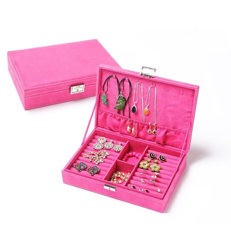

hot Velvet Large Capacity Studs Earrings Rings Necklace Storage Case organizers Jewelry Box makeup box