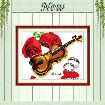 

Love of violin,11CT Counted Printed on the Canvas DMC 14CT Cross Stitch kit,Embroidery Set Needlework,roses Home wall Decoration