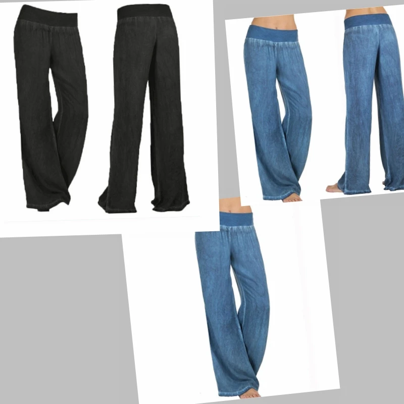 Fashion Denim Flare Pants Women Retro Jeans Wide Leg Trousers Lady Casual For Girls Light Blue Trousers women Jeans Large Size