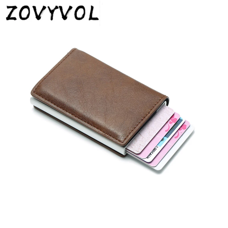 

ZOVYVOL Card Holder Men And Women Business ID Credit Card Holder Unisex Aluminium Box Card Wallet New PU Leather