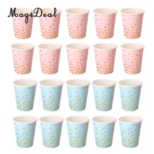 MagiDeal Lovely 10Pcs/Pack Glitter Polka Dot Paper Cup Craft for Baby Shower Wedding Birthday Festival Party Tableware Pink/Blue