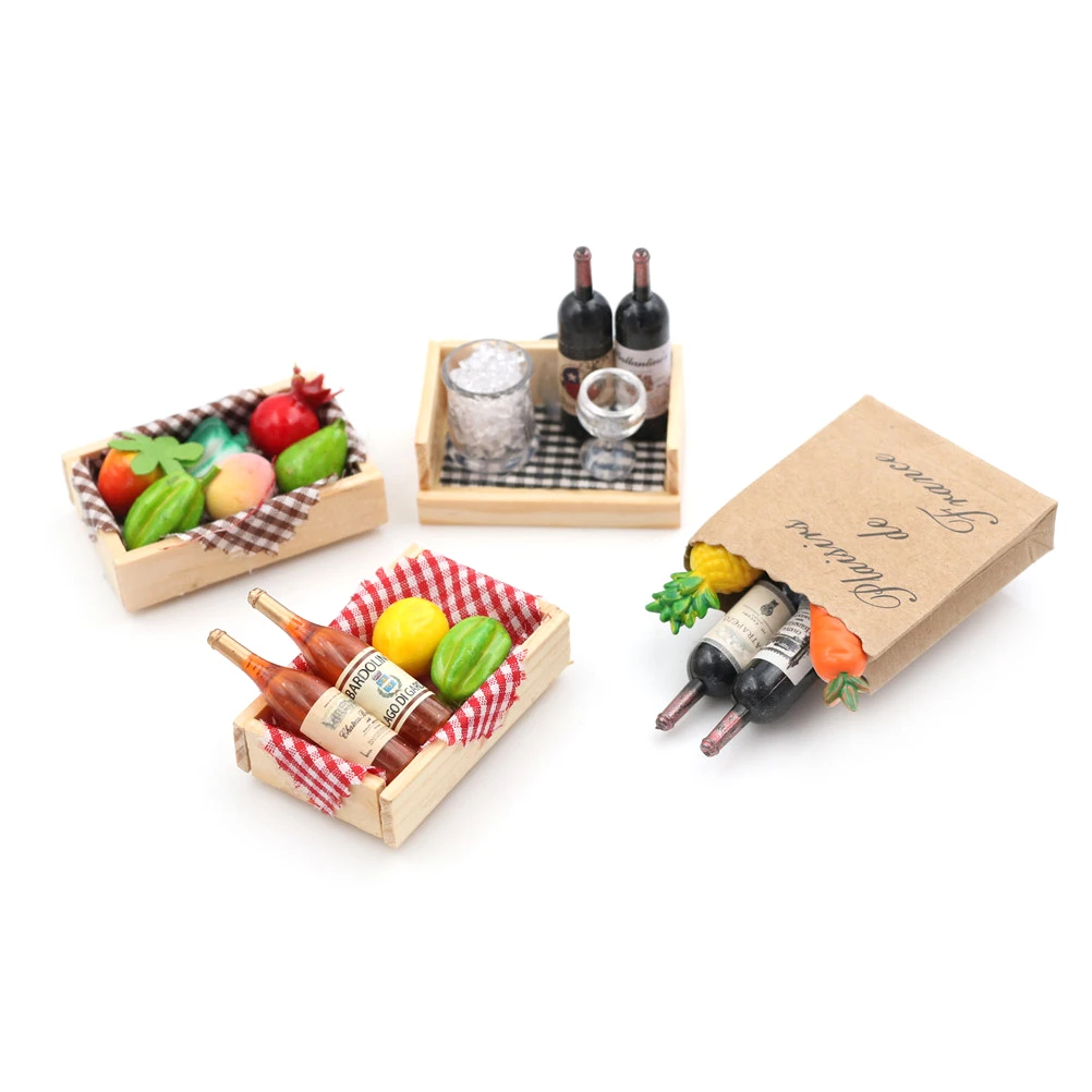 Dollhouse Miniature Food Scene Model Mini Fruit Wine Box FO