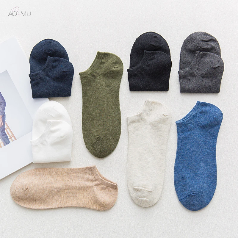 AOMU японские летние тонкие хлопковые короткие носки для мужчин, деловые носки-башмачки, мужские подарки, обувь, одежда, однотонные носки