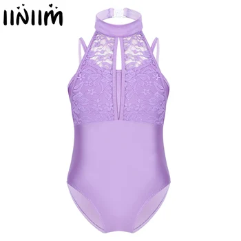 

Kids Girls Ballerina Dance Leotard Bodysuit Turtle Neck Lace Overlay Bodice Ballet Dance Gymnastics Leotard Costume Turnpakje