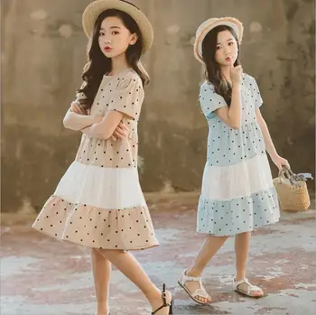 

2019 Korean style girls dots dress fashion cotton summer girls dresses 6-11t B696